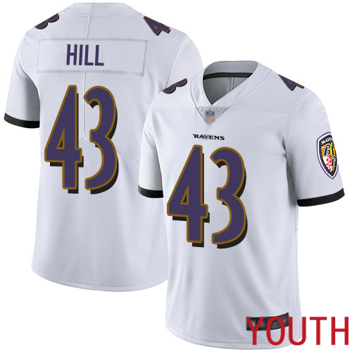 Baltimore Ravens Limited White Youth Justice Hill Road Jersey NFL Football 43 Vapor Untouchable